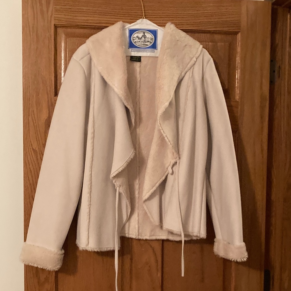 Women's Cream Jacket with Faux Fur Trim by Eivissa